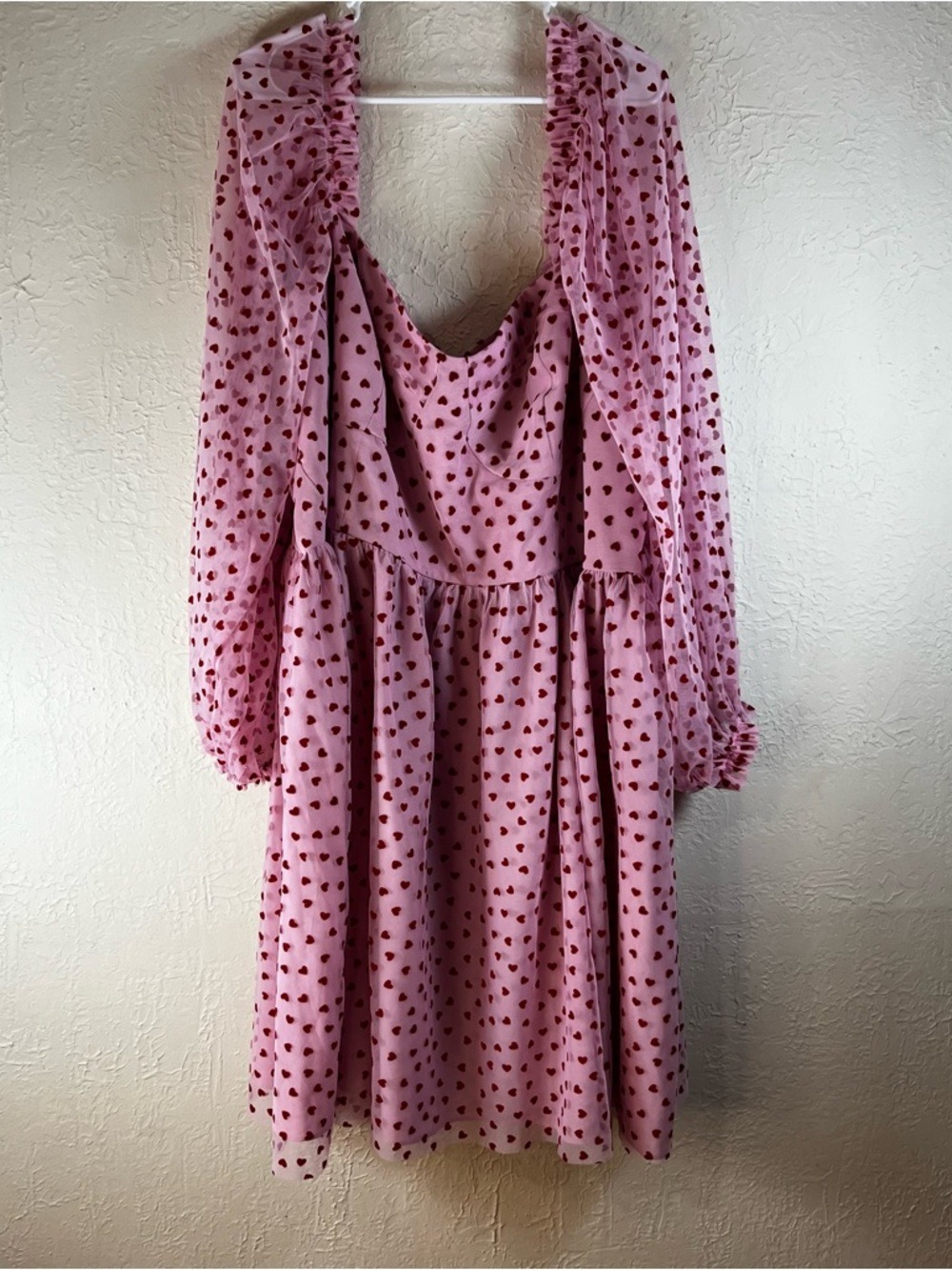 Eloquii Mesh Flocked Heart Print Bustier Mini Dress in Pink - Picture 4 of 15